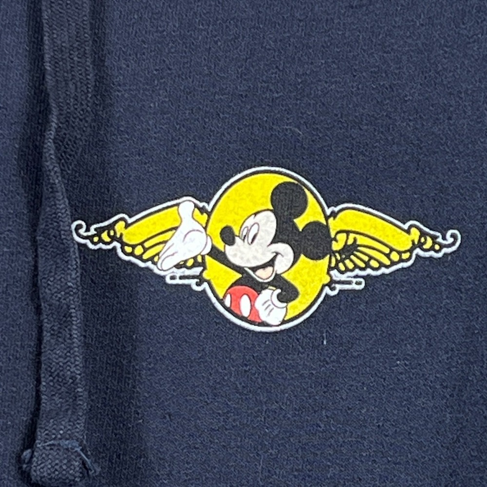 VTG Disney Mens L Pilot Mickey Mouse Hoodie Navy Graphic Pullover Y2K Wings - Picture 6 of 10